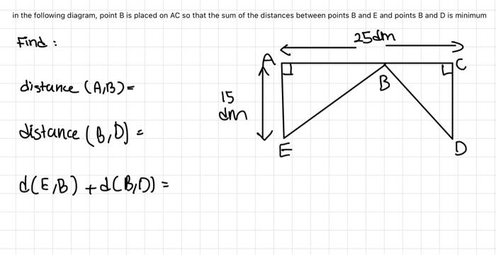 Solved Distance (A,B)= Distance (B,D)= D(E,B)+d(B,D)= | Chegg.com