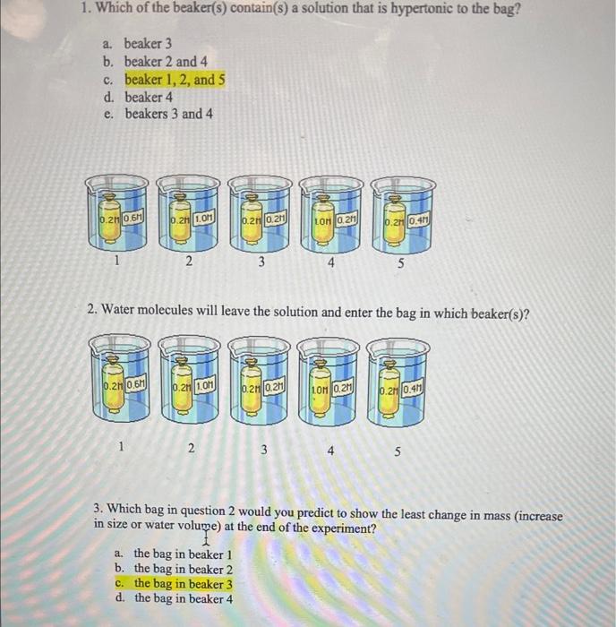 Solved 1. Which Of The Beaker(s) Contain(s) A Solution That | Chegg.com