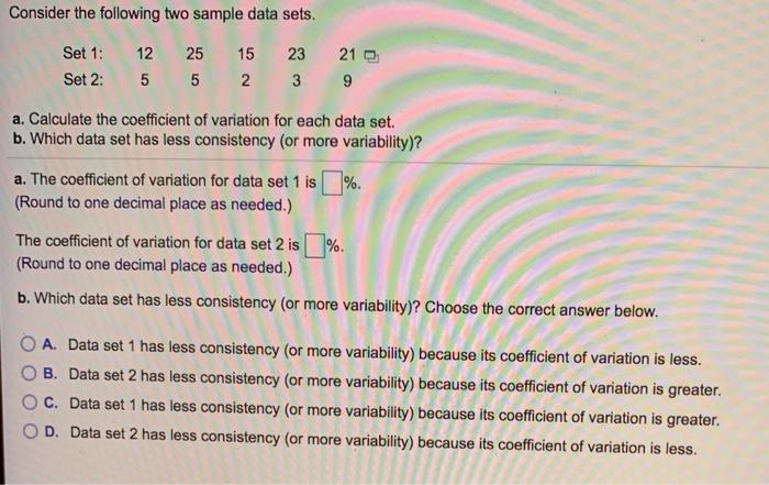 Solved Consider the following two sample data sets. Set 1: | Chegg.com