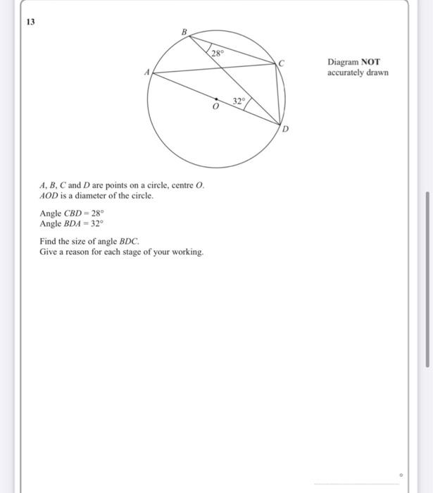 Solved 13 B 28° Diagram NOT Accurately Drawn 320 D A, B, C | Chegg.com