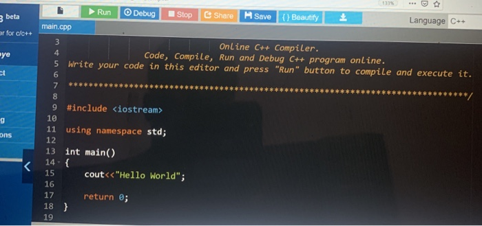 First program in C using online compiler 