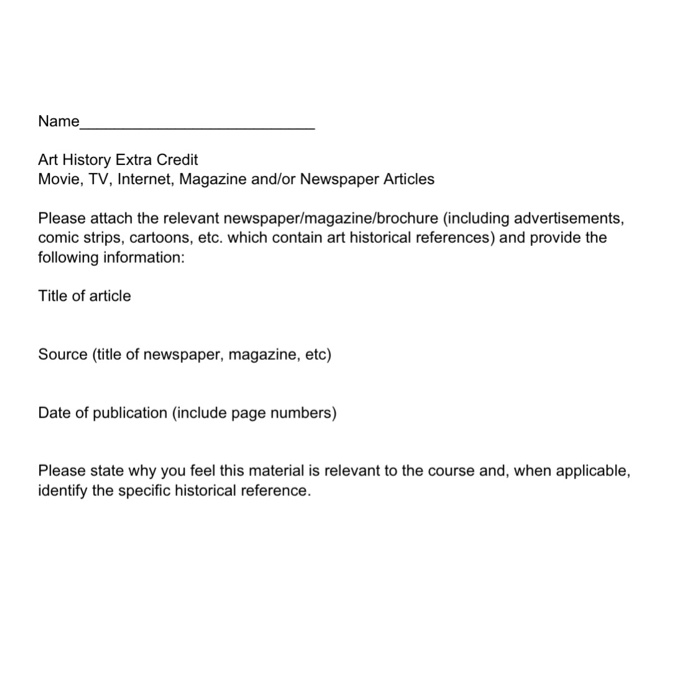 Name Art History Extra Credit Movie, TV,