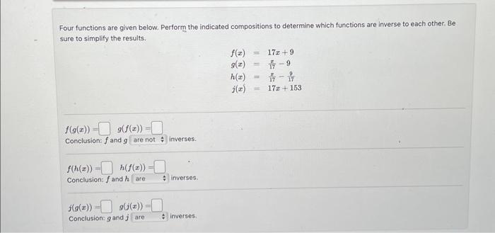 Four Functions Are Given Below. Perform The Indicated | Chegg.com