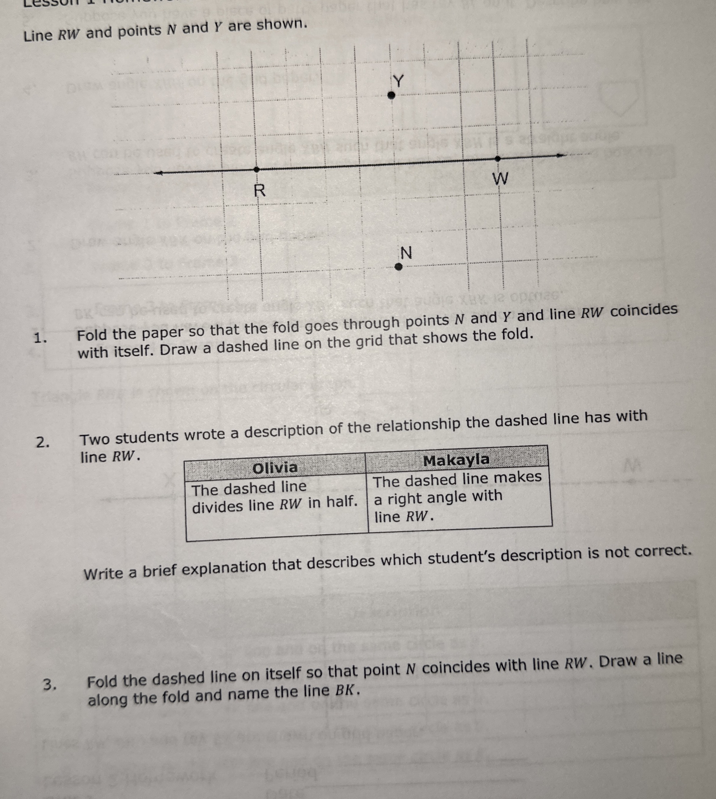 Line RW ﻿and points N ﻿and Y ﻿are shown.1. ﻿Fold the | Chegg.com