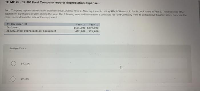 Solved TB MC Qu. 12-161 Ford Company reports depreciation | Chegg.com