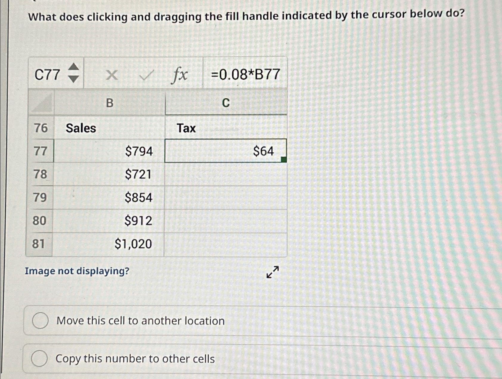 Solved What does clicking and dragging the fill handle | Chegg.com