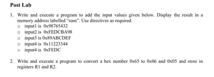 Solved 1. Write and execute a program to add the input | Chegg.com