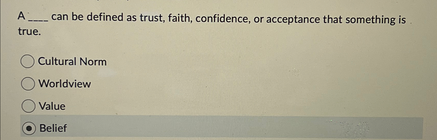 Solved A can be defined as trust, faith, confidence, or | Chegg.com
