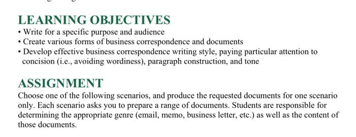 LEARNING OBJECTIVES - Write for a specific purpose | Chegg.com