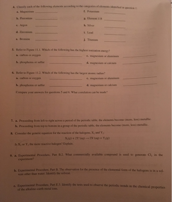 Solved 4. Classify cach of the following elements according | Chegg.com