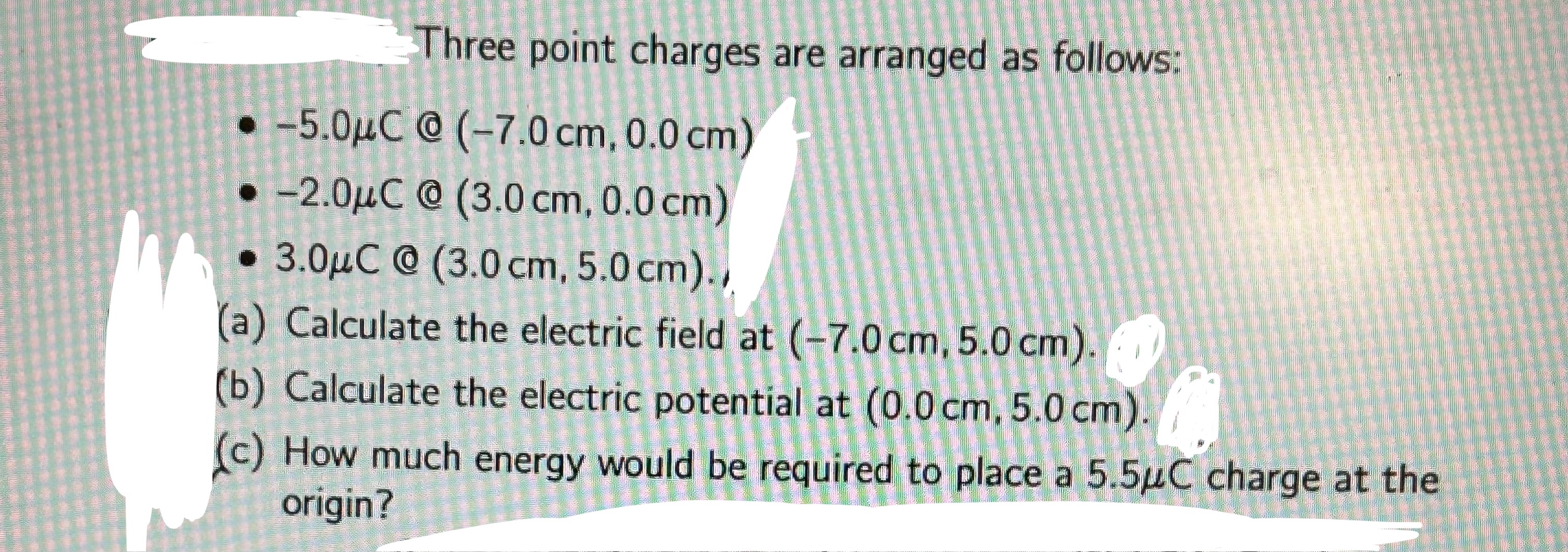 Solved Three point charges are arranged as follows:-5.0μ ﻿C@ | Chegg.com