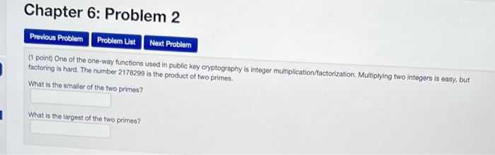 Solved Chapter 6: Problem 2 Previous Problem Problem List | Chegg.com