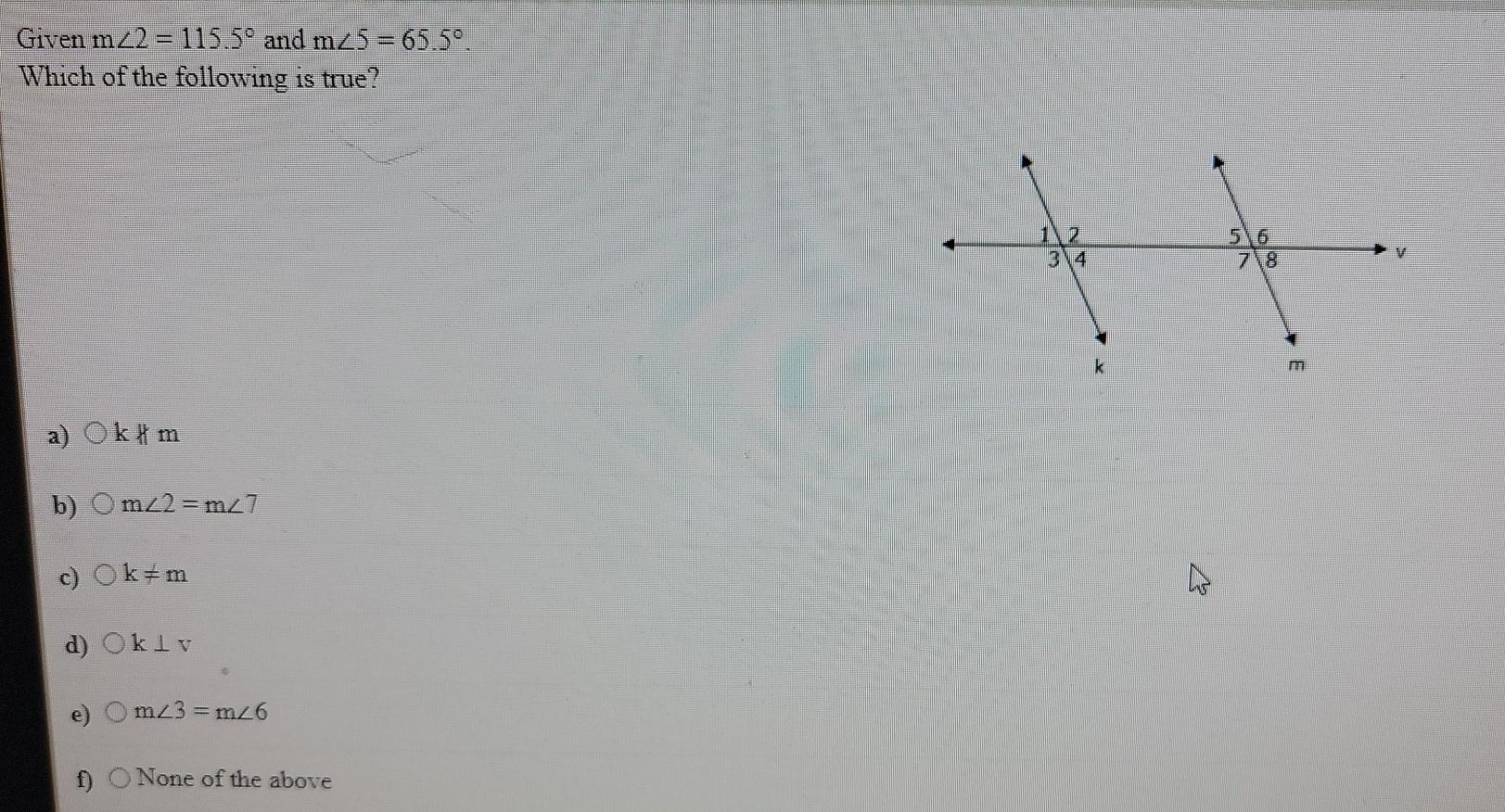 Solved Given m2 = 115.5º and m25 = 65.5º. Which of the | Chegg.com