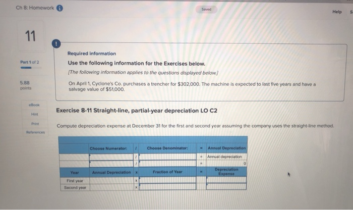 Solved Ch 8: Homework Sarved Help 5 11 Part 1 of 2 Required | Chegg.com