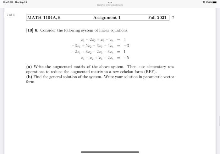 Solved 10:47 PM Thu Sep 23 - % 100% MATH 1104A.B Assignment | Chegg.com