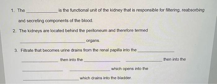 Solved 1. The is the functional unit of the kidney that is | Chegg.com