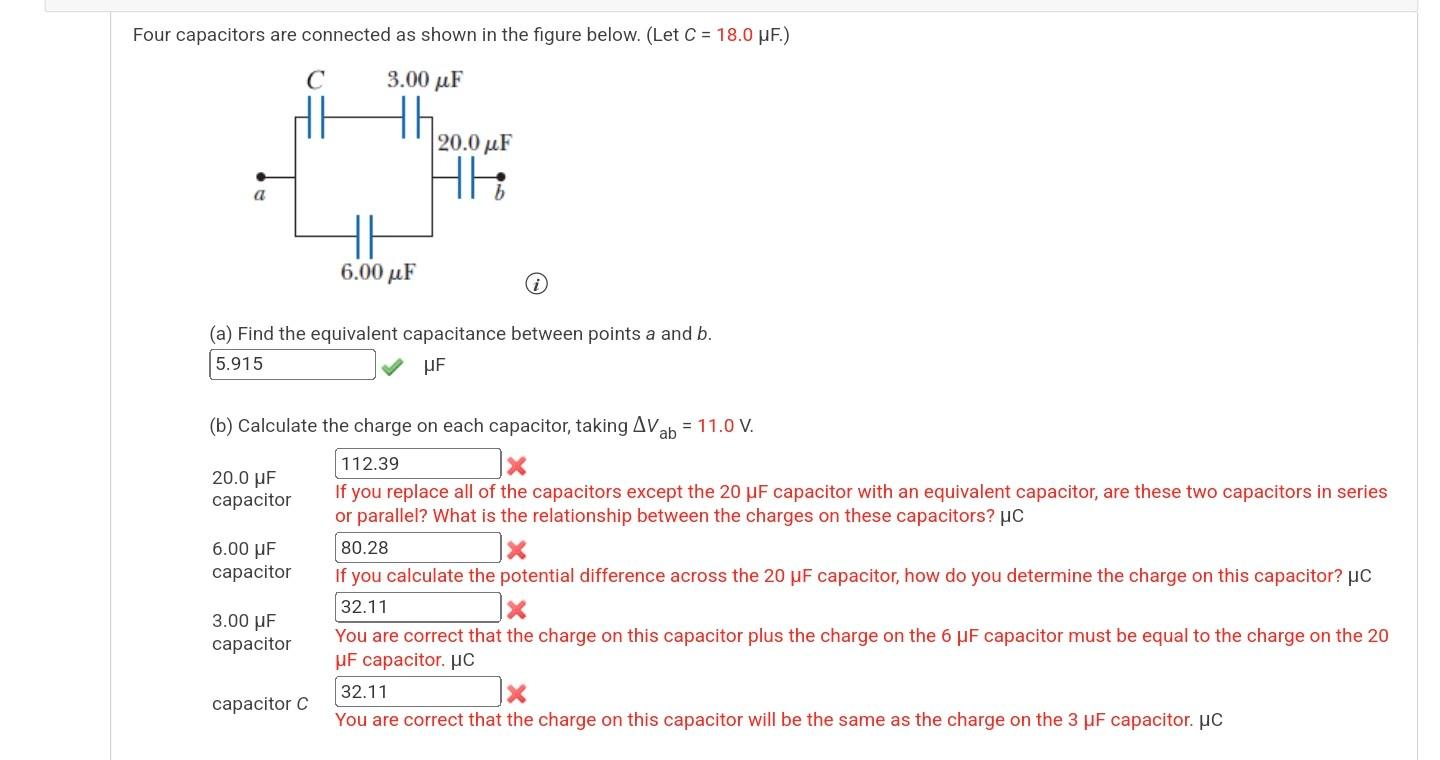 Solved Four capacitors are connected as shown in the figure