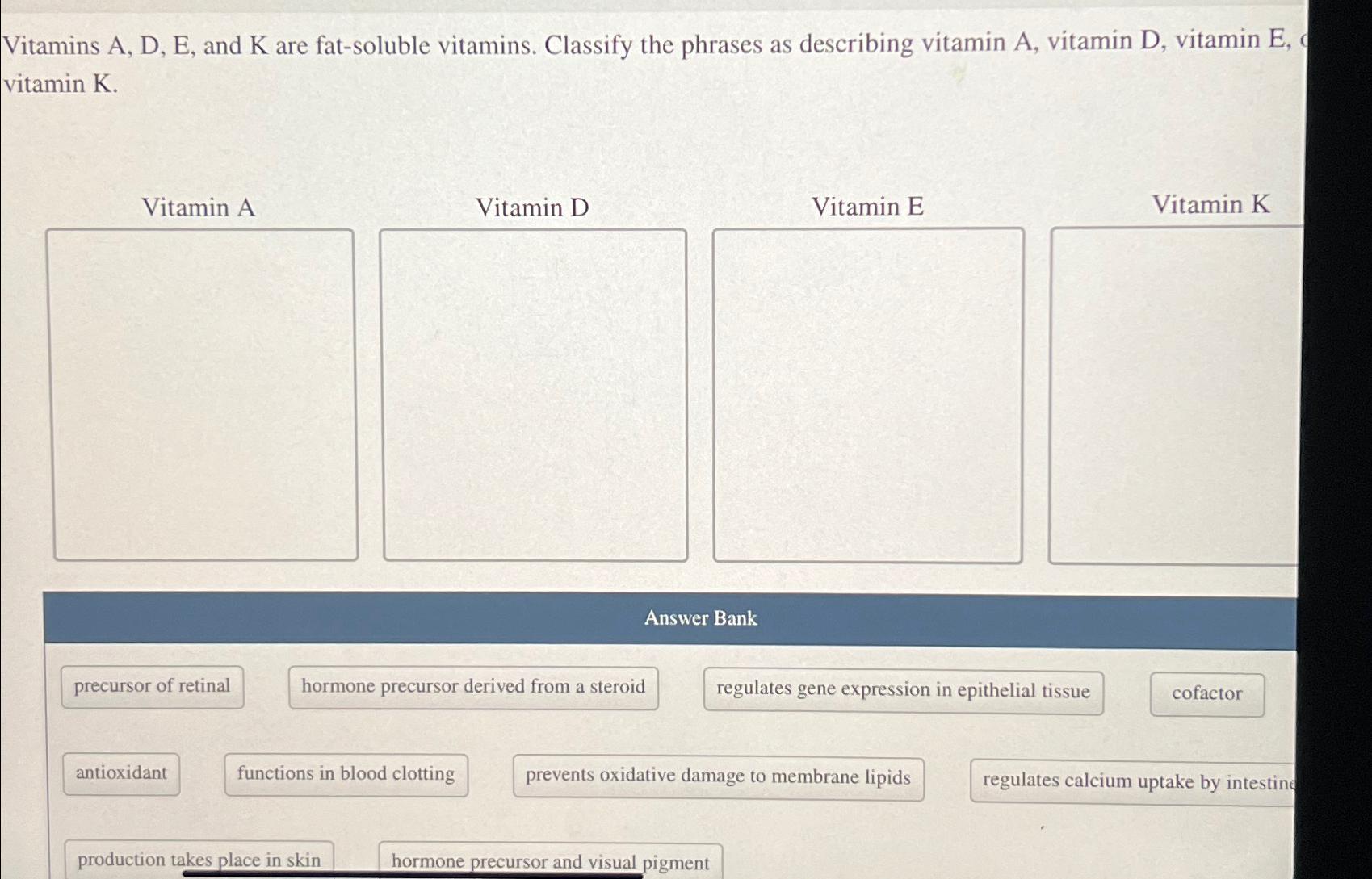 Solved Vitamins A, ﻿D, ﻿E, ﻿and K are fatsoluble vitamins.