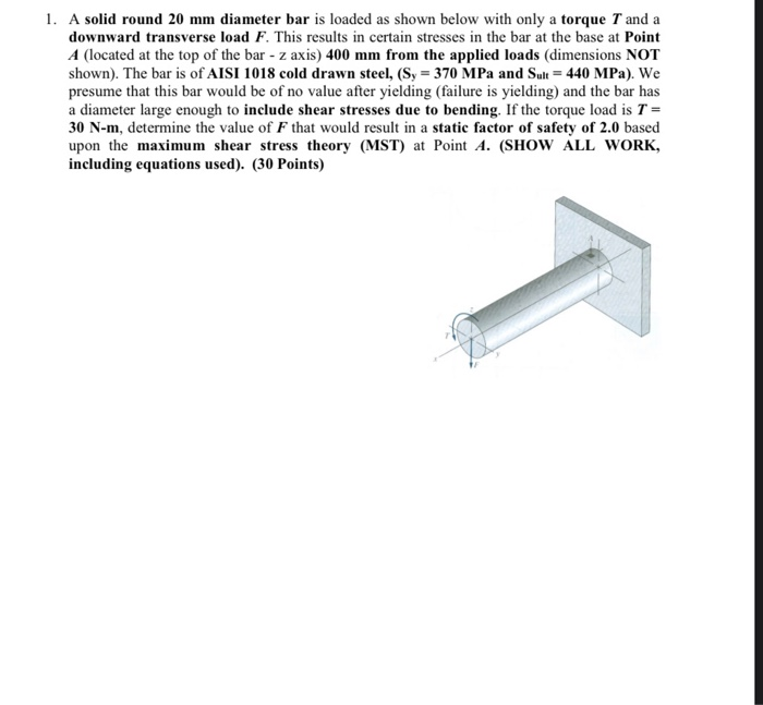 Solved 1. A solid round 20 mm diameter bar is loaded as | Chegg.com
