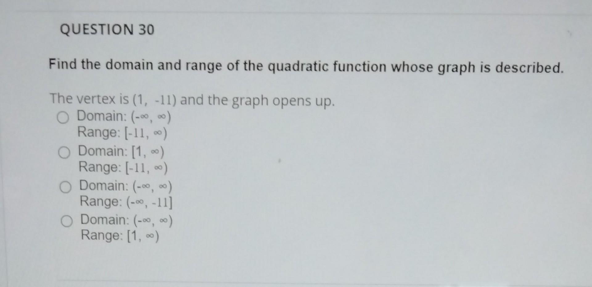 Solved Find the domain and range of the quadratic function | Chegg.com