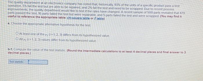 Solved The quality department at an electronics company has | Chegg.com
