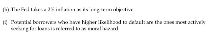 Solved (h) The Fed Takes A 2% Inflation As Its Long-term | Chegg.com
