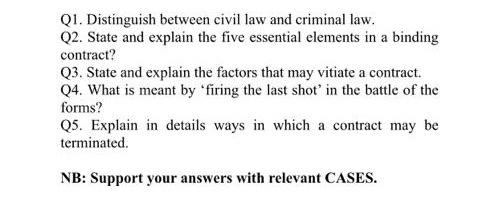 Solved Q1. Distinguish Between Civil Law And Criminal Law. | Chegg.com