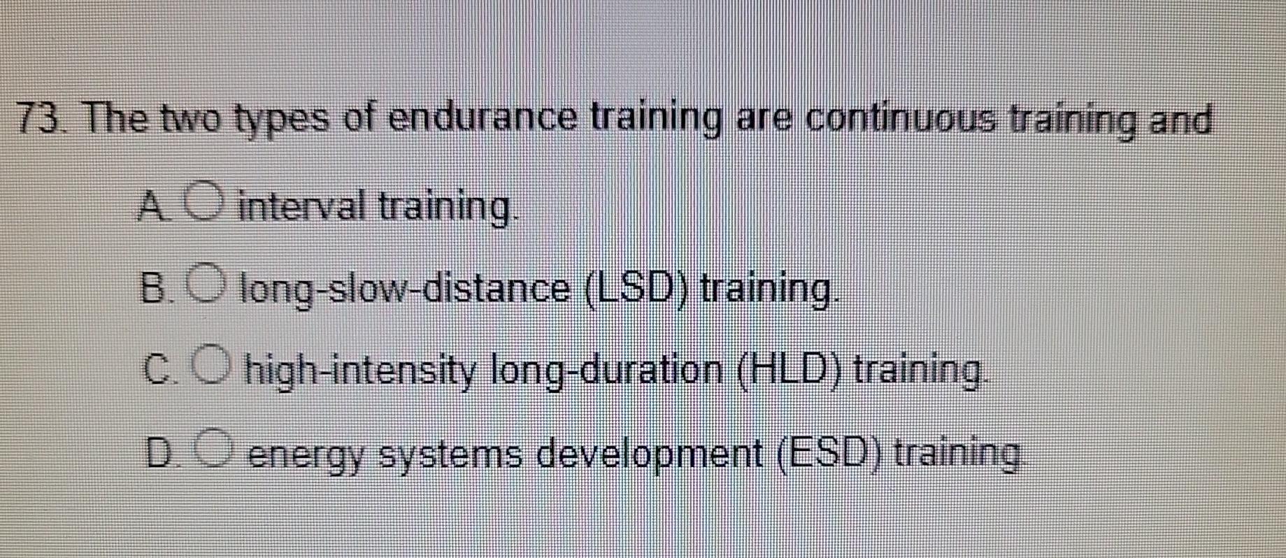 What are the types of endurance training?