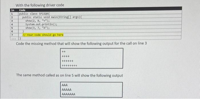 Solved With the following driver code Code the missing | Chegg.com image.