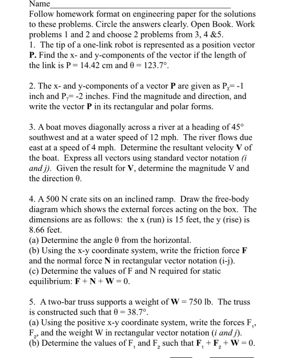 engineering paper homework format