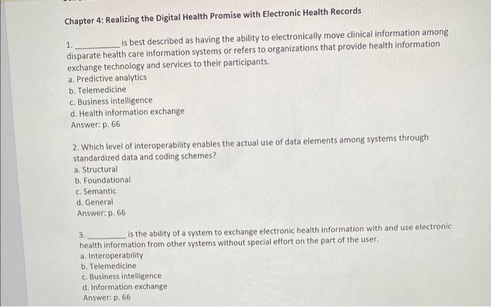 Solved Chapter 4: Realizing The Digital Health Promise With | Chegg.com