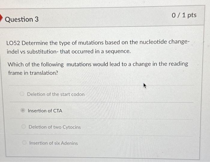 Solved LO52 Determine the type of mutations based on the | Chegg.com