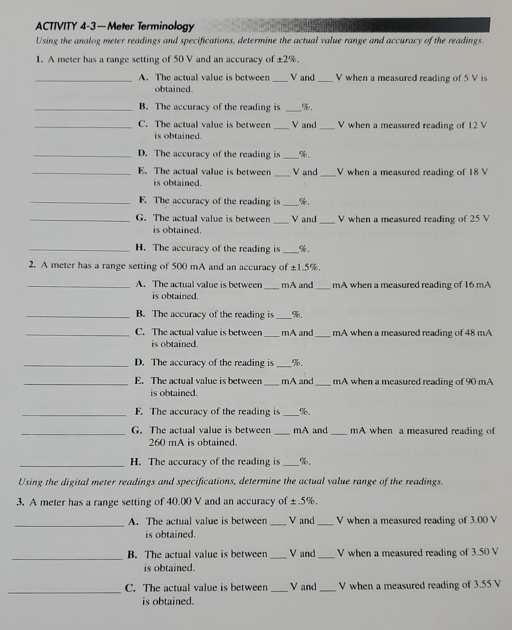 Solved ACTIVITY 4-3-Meter Terminology Using the analog meter | Chegg.com