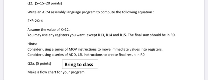 Solved Q2. (5+15=20 points) Write an ARM assembly language | Chegg.com