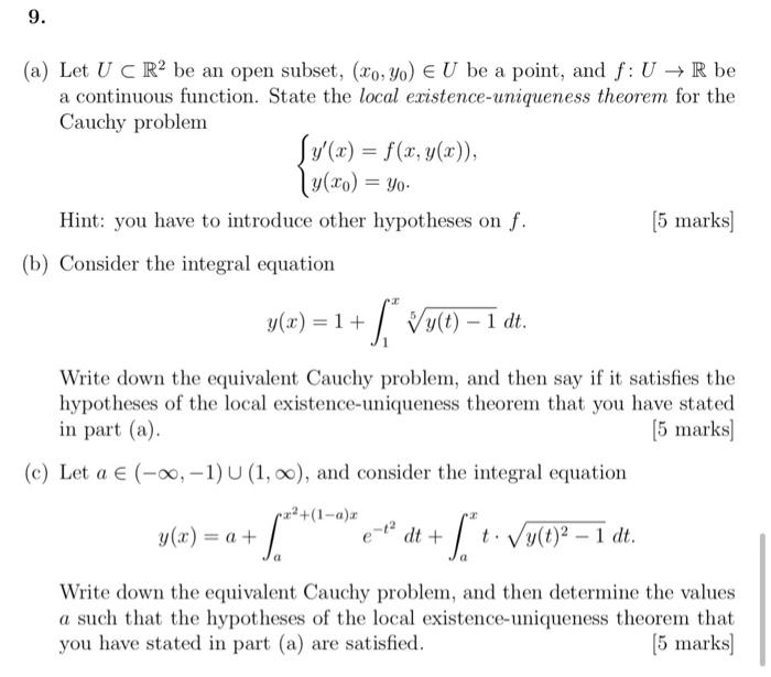 Solved 9. (a) Let U C Rº be an open subset, (30,yo) E U be a | Chegg.com
