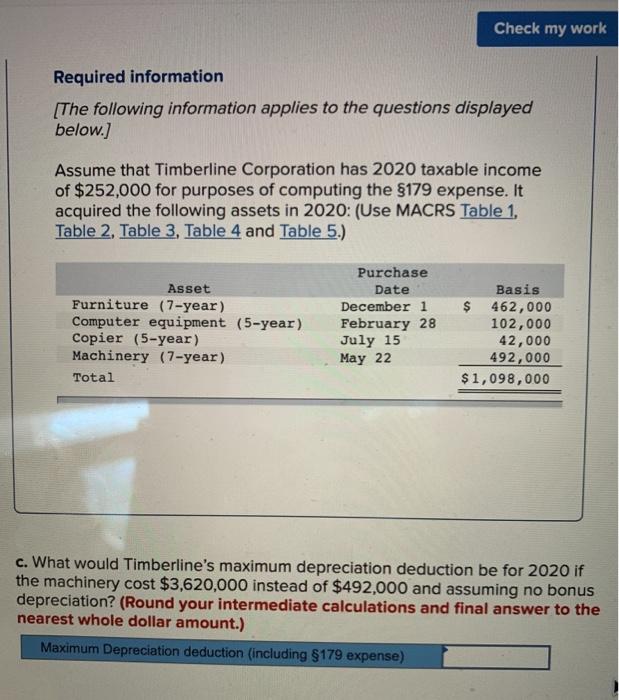 Solved Check my work Required information [The following | Chegg.com