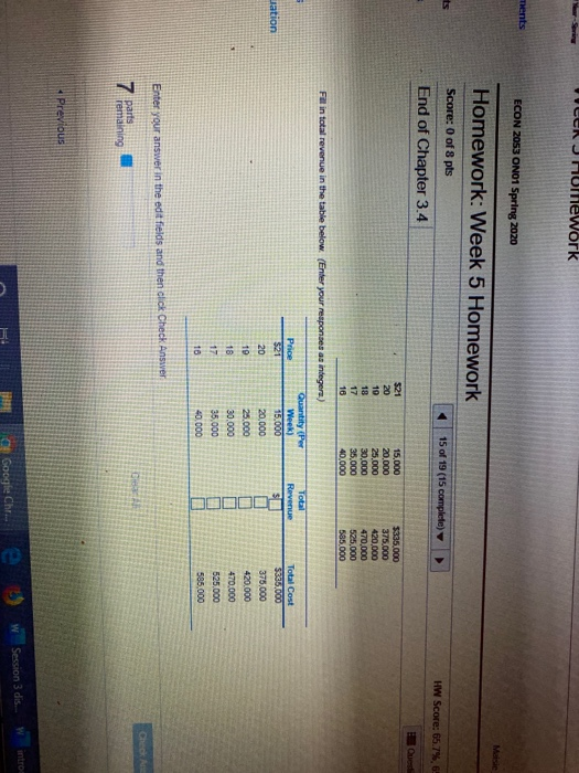 Solved Week 5 Homework ECON 2053 ON01 Spring 2020 Homework: | Chegg.com