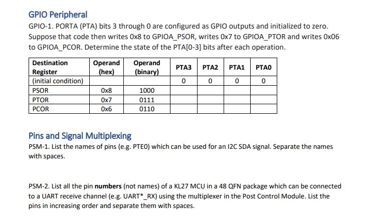 Solved GPIO PeripheralGPIO-1. ﻿PORTA (PTA) ﻿bits 3 ﻿through | Chegg.com