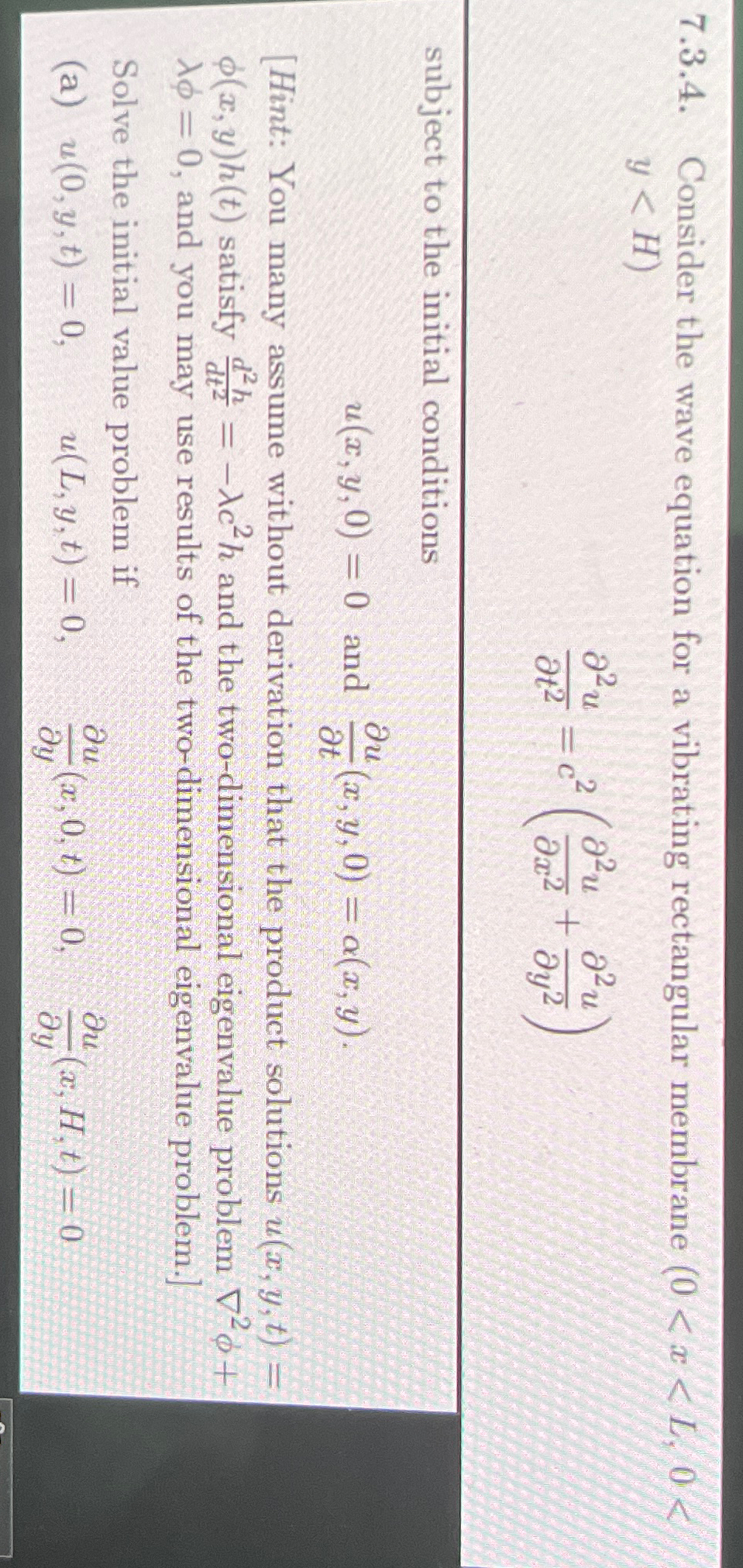 7.3.4. ﻿Consider the wave equation for a vibrating | Chegg.com