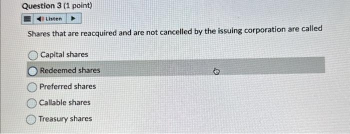 Solved Shares that are reacquired and are not cancelled by | Chegg.com