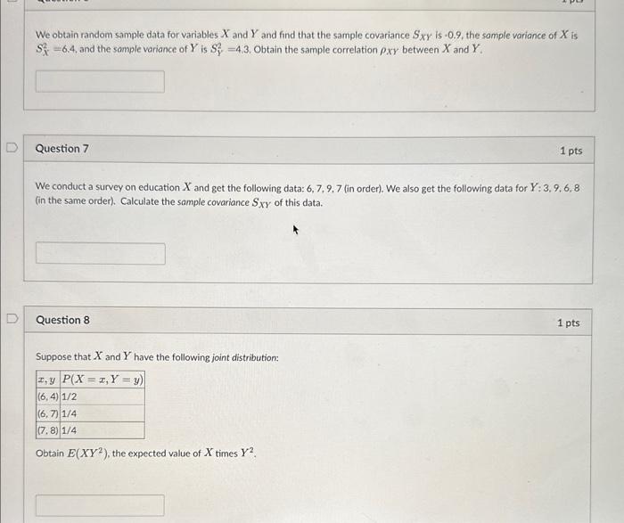 Solved We obtain random sample data for variables X and Y | Chegg.com