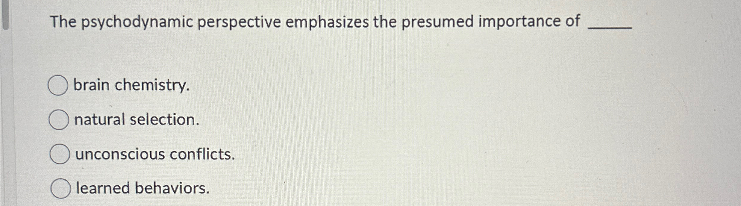 Solved The psychodynamic perspective emphasizes the presumed | Chegg.com