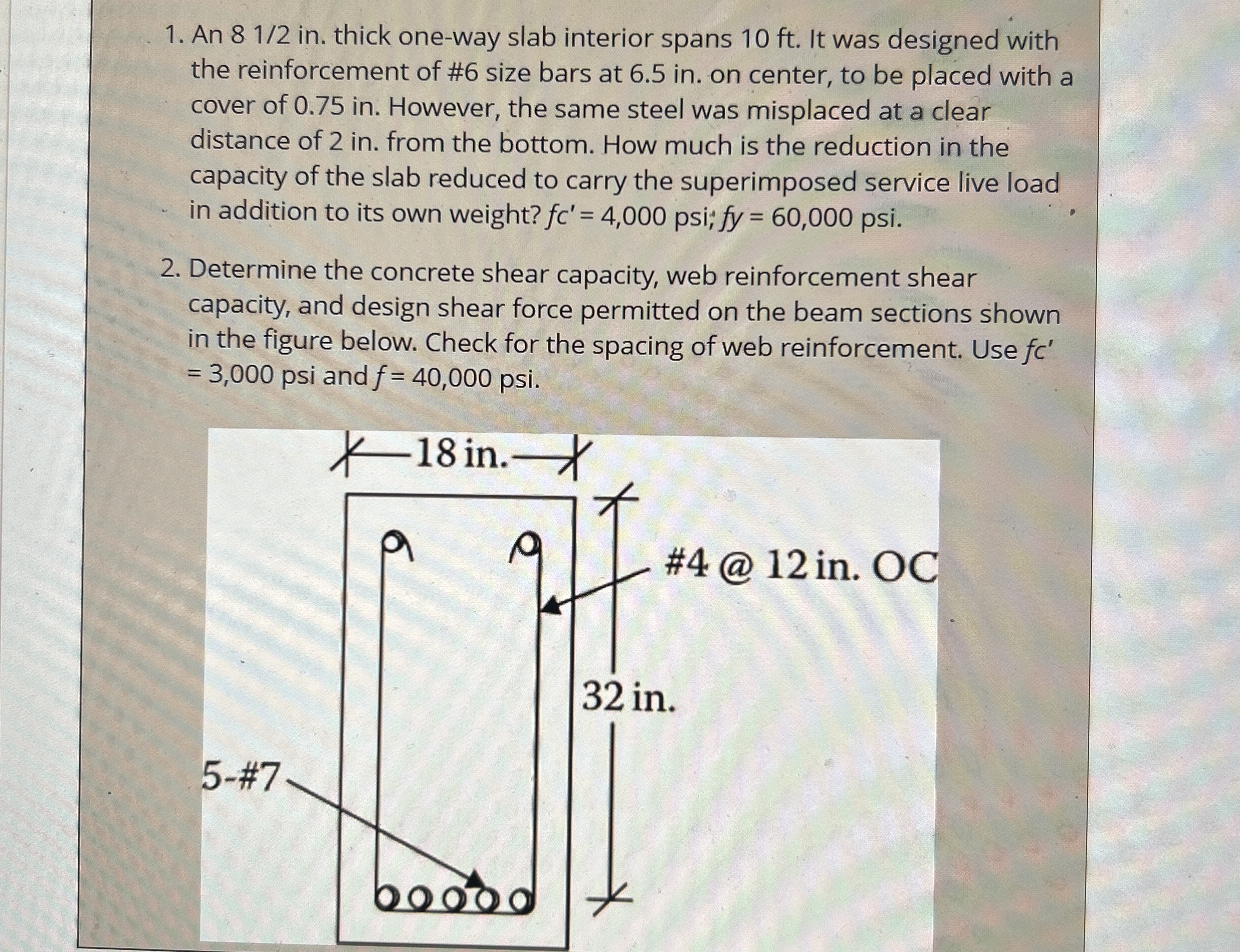 An 812 ﻿in. ﻿thick oneway slab interior spans 10 ﻿ft