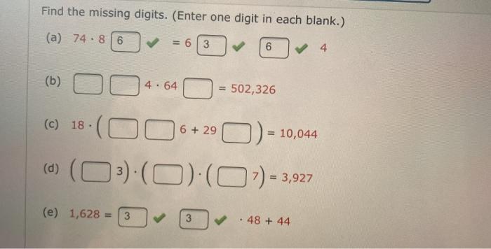 Solved Find the missing digits. (Enter one digit in each | Chegg.com