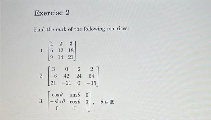 Solved Find The Rank Of The Following Matrices: 1. | Chegg.com