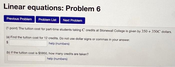 Solved Linear equations: Problem 6 Previous Problem Problem | Chegg.com