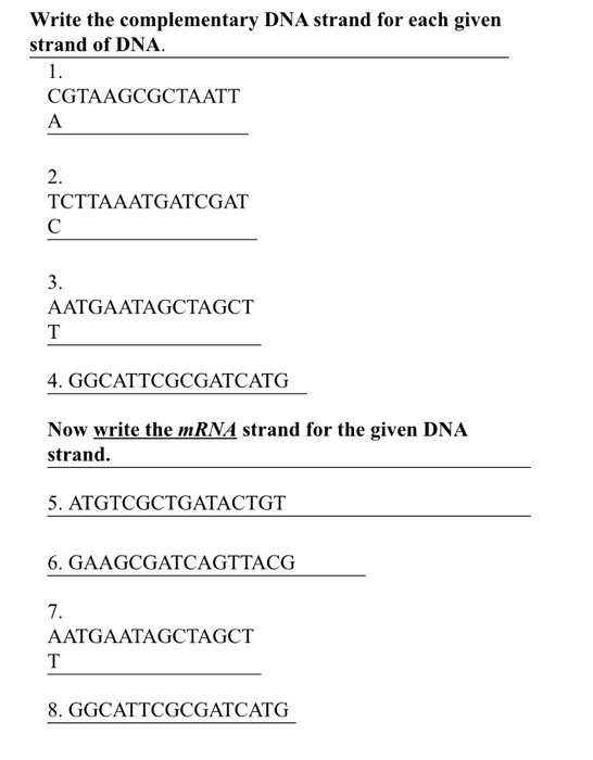 Solved Write The Complementary Dna Strand For Each Given Chegg Com