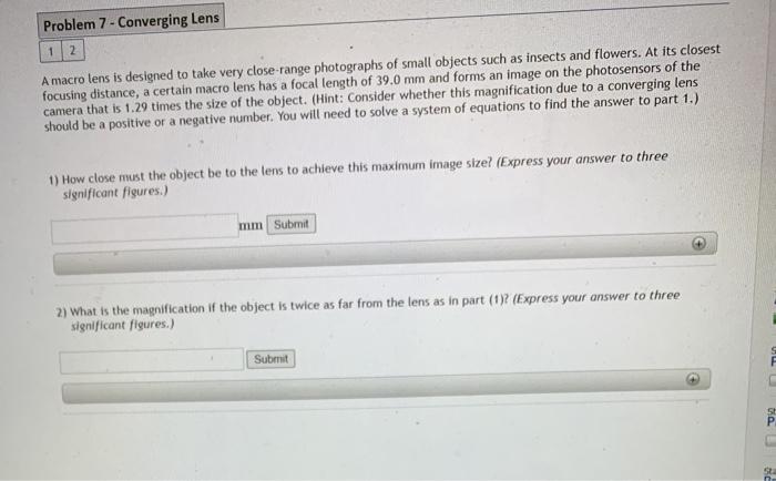 Solved Problem 7 - Converging Lens 12 A macro lens is | Chegg.com