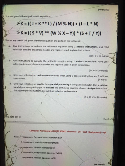 Solved 40 Marks 2 You Are Given Following Arithmetic E Chegg Com
