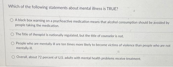 Solved Which Of The Following Statements About Mental | Chegg.com